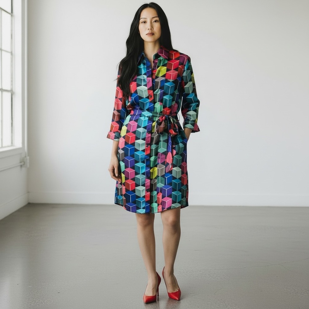 MILLY 100% Silk Sophie Geo-Dress NWT 
size Medium - Picture 13 of 13
